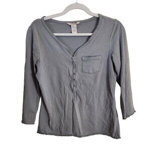 Sundance 1/2 Button V Neck 3/4 Sleeve Celery Green Tee Shirt Size M